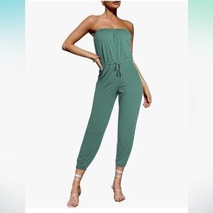 Pink Wind Women's Off Shoulder One Piece Casual Strapless Drawstring Romper